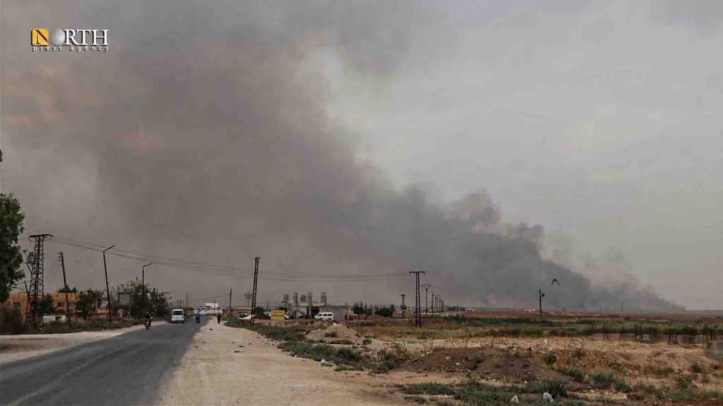 Smoke plumes in a village northern Tel Tamr due to bombardment by armed opposition groups – North Press