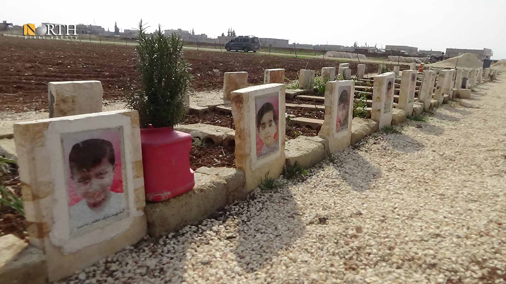 Cemetery of civilian victims of the Turkish bombing on Fafin village in the northern countryside of Aleppo- North Press