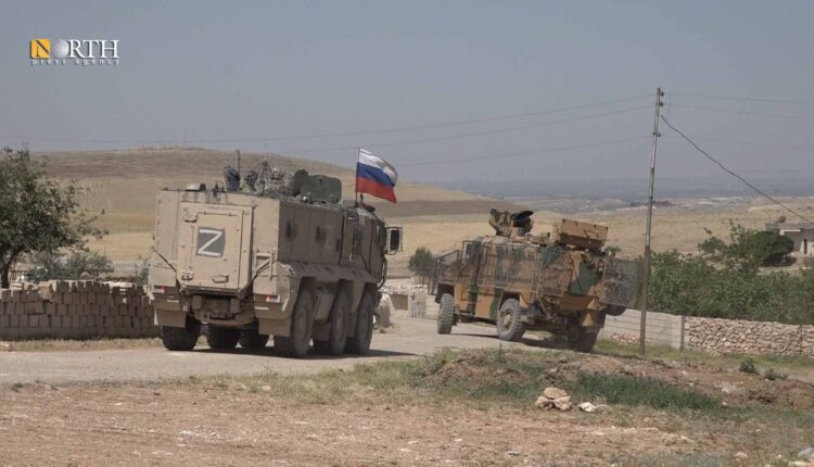 Russian and Turkish armored vehicles while conducting the 100th joint patrol in west of Kobani – North Press