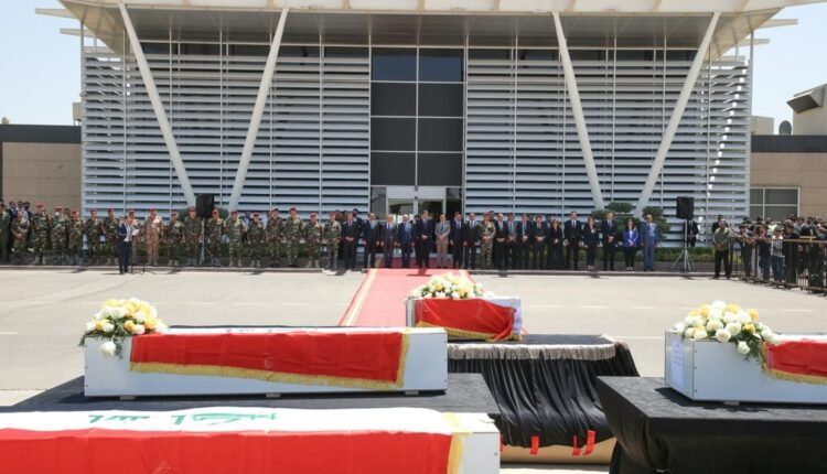 The funerals of Iraqi victims at Erbil Airport who died in Turkish shelling in Duhok Governorate