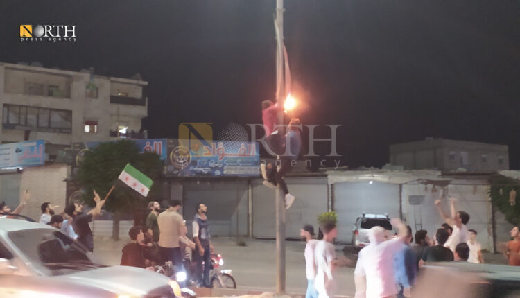 Burning the Turkish flag during a protest in the city of Azaz, north of Aleppo – North Press