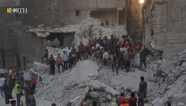 Collapse an inhabited building in al-Fardos neighborhood in Aleppo city