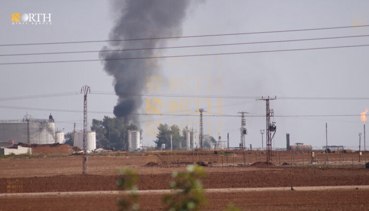 Smoke columns raising from oil wells in the countryside of the city of Qamishli, in northeastern Syria – North Press