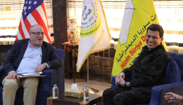 SDF Commander-in-chief Mazloum Abdi with US Deputy Assistant Secretary of State for Near Eastern Affairs Ethan Goldrich – North Press