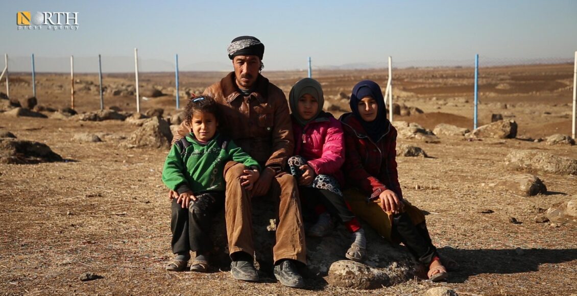 Abd Ibrahim with his daughters in Newroz camp in Derik (al-Malikiyah) countryside far northeast Syria - North Press