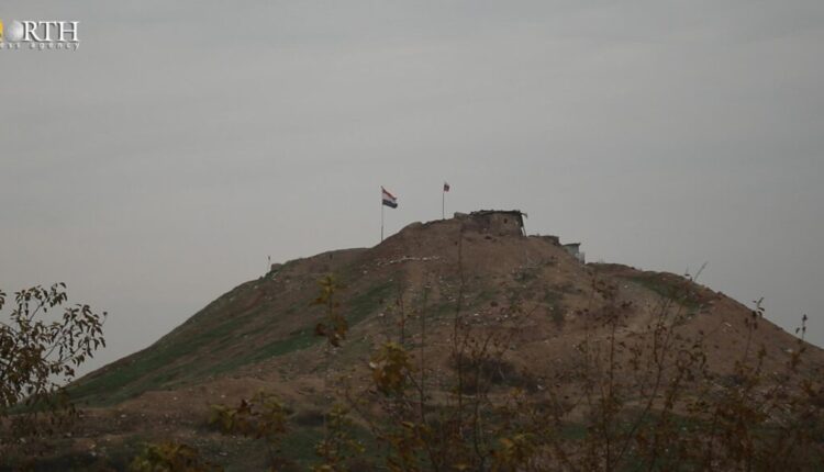 Post of the Syrian government forces on a hill Kaniya Kurda neighborhood in Kobani, north Syria. North Press
