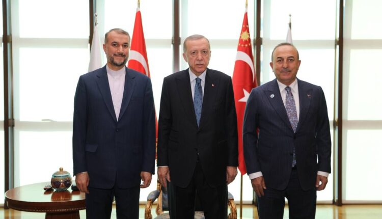 Iran's Foreign Minister Hossein Amirabdollahian, Turkey's president Recep Tayyip Erdogan and the Turkish Foreign Minister in Turkey