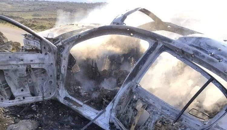 A military vehicle of the government forces after being targeted