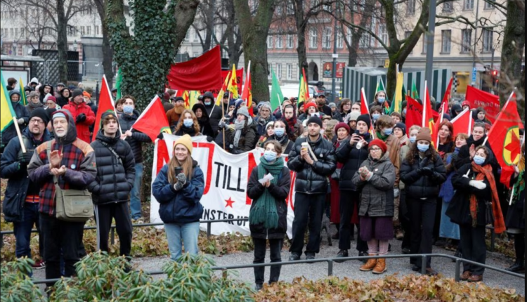 A demonstration against Turkish President Recep Tayyip Erdogan and Sweden's NATO bid, arranged by the Kurdish Democratic Society Center at Norra Bantorget in Stockholm, Sweden, Jan. 21, 2023 – Reuters