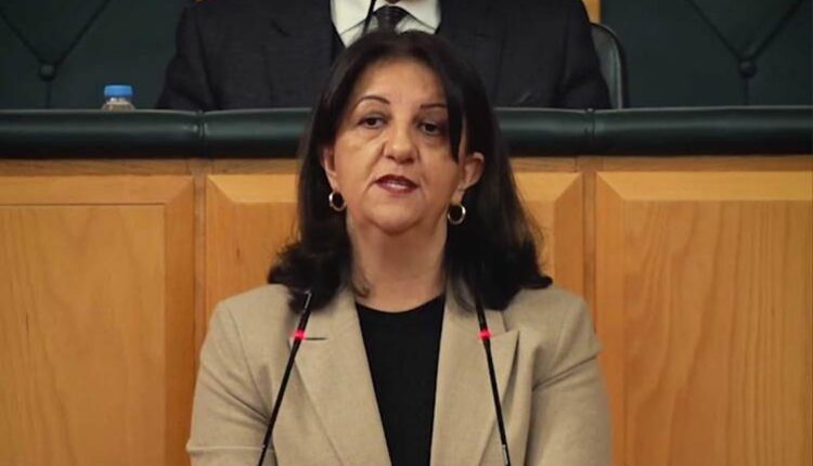 HDP co-chair Pervin Buldan speaking to her party's lawmakers in Ankara on January 31. – HDP