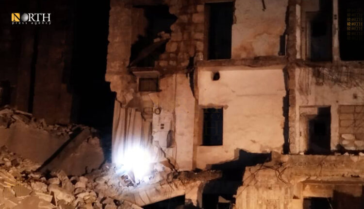 A collapsed building in Aleppo's Bustan al-Basha neighborhood due to the Feb. 20 earthquake – North Press
