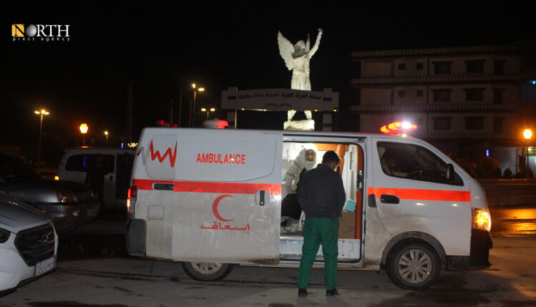 An ambulance of the AANES' Health Board in the city of Kobani, northern Syria, during a tour on Feb. 7 – North Press