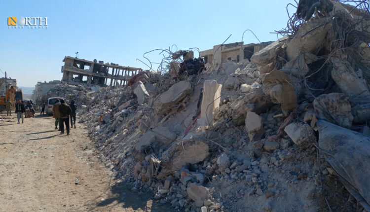 Buildings collapsed in the town of Jindires, west of Afrin, NW Syria, as a result of the earthquake that hit Syria and Turkey on Feb. 6 – North Press