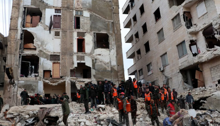Collapsed building by earthquake in the city of Hama, central Syria – Hama Governorate Facebook account