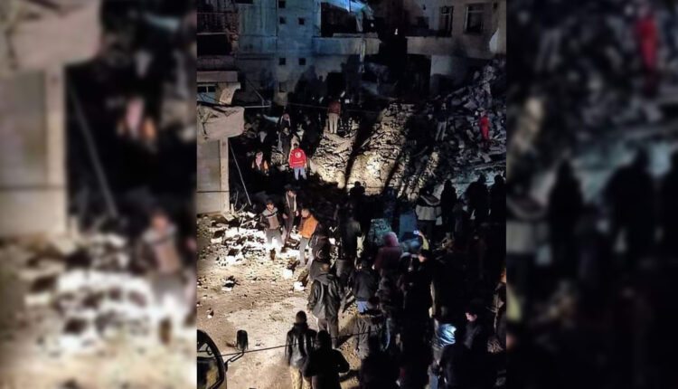 Collapsed building in the town of Harasta in Rif Dimashq, southern Syria, due to earthquakes and tremors.