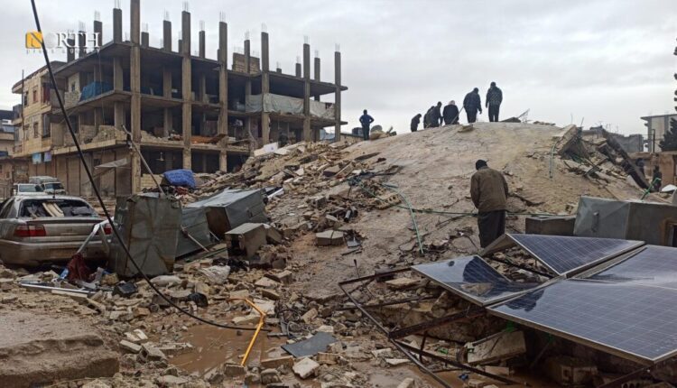 Collapsed residential buildings in the town of Jindires, 20 km west of the city of Afrin, northwest Syria, following a deadly earthquake on Feb. 6 – North Press