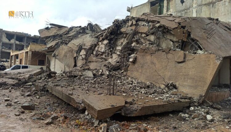 Many residential buildings in the town of Jindires on Afrin countryside damaged by the earthquake that struck Syria and Turkey on Feb. 6