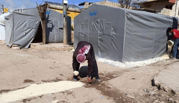 People of Jindires town in northwest Syria setting up tents in front their damaged houses due to the Feb. 6 earthquake – North Press