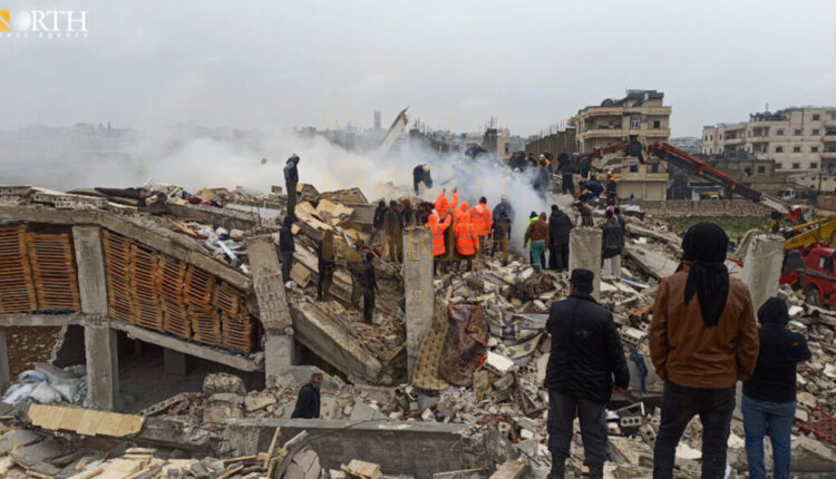 Recovering bodies of the earthquake's victims in Afrin, northwest Syria - North Press