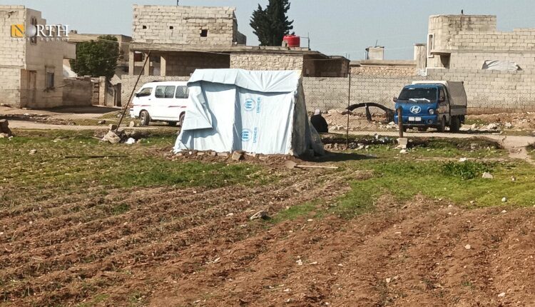 A displaced family from Afrin set up a tent in a farmland in Aleppo northern countryside for fear of earthquake – North Press