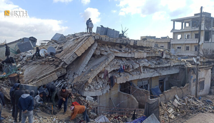 Great damage left by the earthquake in the town of Jindires, in the countryside of Afrin, northwest Syria - North Press