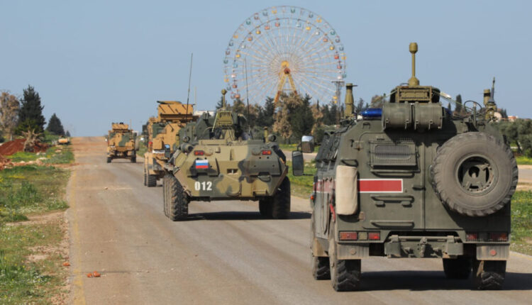Russian-Turkish patrol on M4 highway in Idlib, northwestern Syria