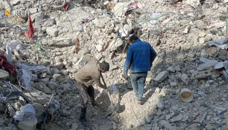 Searching operations for bodies under the rubble in the town of Jindires in Afrin countryside, NW Syria, continue following the devastating earthquake that hit the country on Feb. 6 – North Press