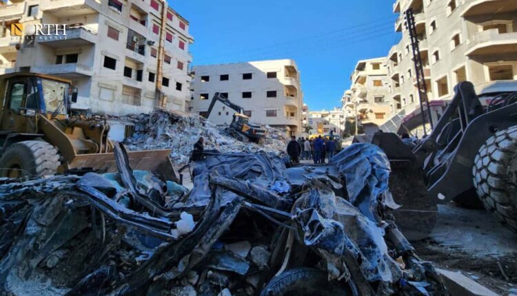 A collapsed building due to the earthquake in the city of Jableh in Latakia countryside, on Syrian coast – North Press