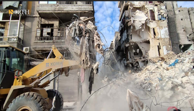 Demolition of a cracked building due to the earthquake in the Maysaloun neighborhood of Aleppo city – North Press