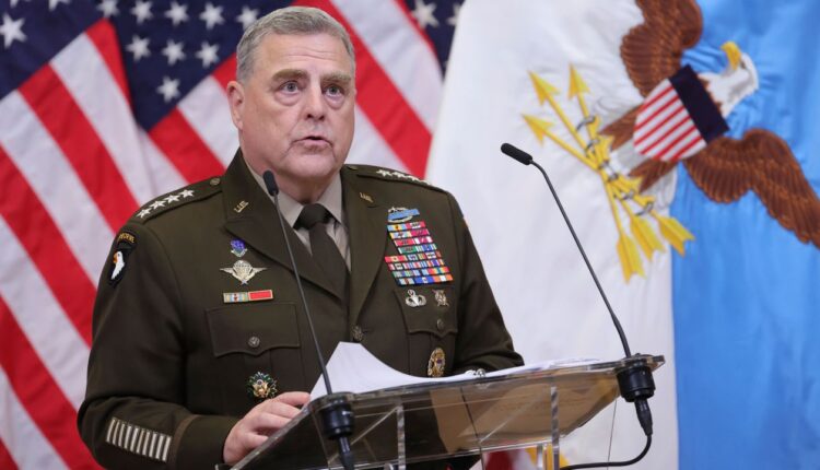 Chairman of the Joint Chiefs of Staff Gen. Mark A Milley after a NATO defense ministers meeting on October 12, 2022.