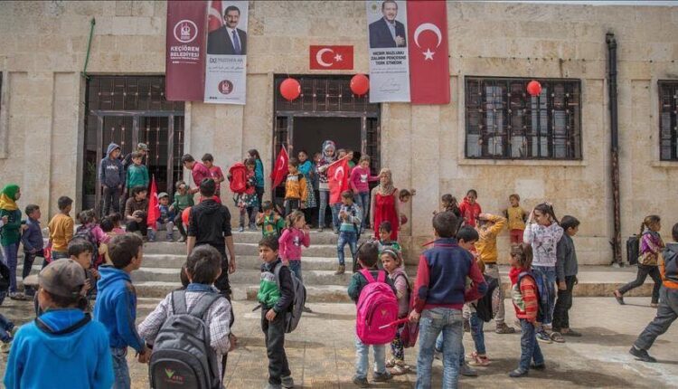 Children at a school in the Kurdish city of Afrin in northwestern Syria – Anadolu Agency