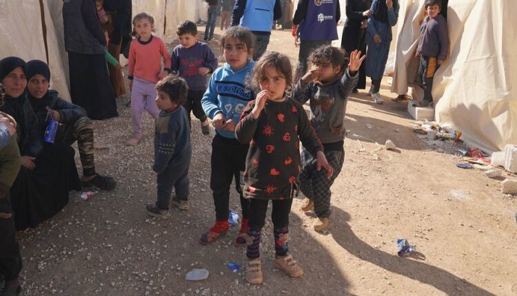 Families affected by the Feb. 6 earthquake in northwestern Syria are being accommodated at a shelter located outside the city of Afrin, northwest Syria