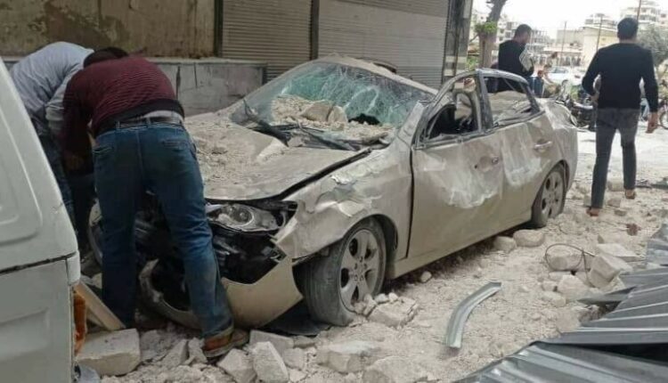 A car crashed as a result of the collapse of a wall due to the windstorm that struck Syria yesterday