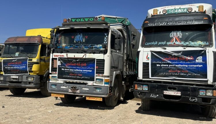 Aid convoy at al-Tayha crossing, west of Manbij, northern Syria, waiting for the approval of the Syria government to get into earthquake-affected areas