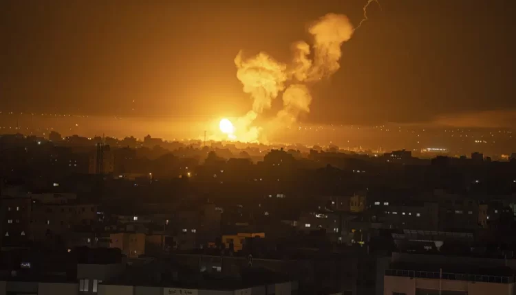 Fire and smoke rise following an Israeli strike in Gaza Strip on April 7, 2023 – AP