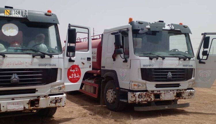 Fire engines of the Fire Brigade of the Autonomous Administration of North and East Syria (AANES) in Deir ez-Zor, eastern Syria – North Press