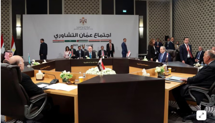 FMs of Jordan, Syria, Egypt, Iraqi, and Saudi Arabia, attending a meeting in the Jordanian capital of Amman, May 1, 2023 - REUTERS