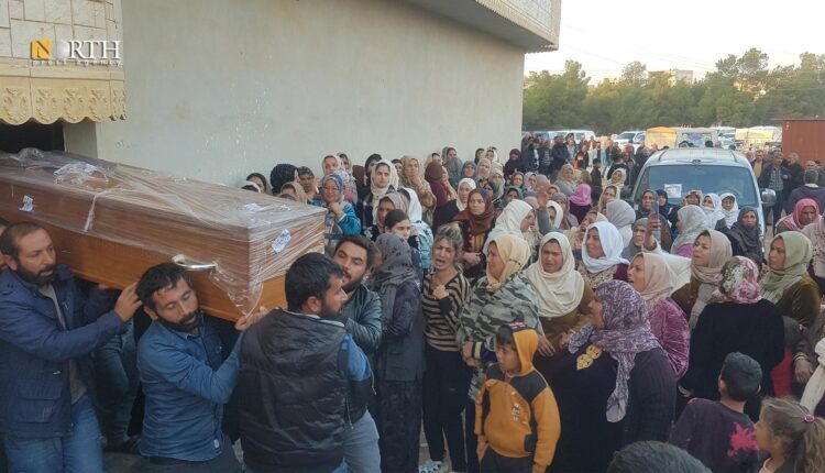 Residents from Kobani, north Syria, in Manbij receiving bodies of victims of a sunken boat off Algerian coast in November, 2022 – North Press/archive