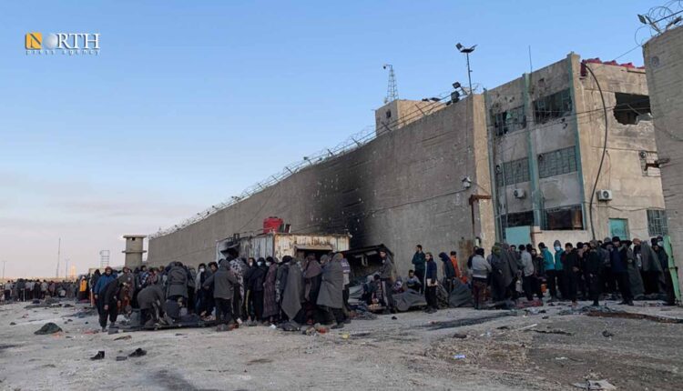 ISIS militants surrendering to the SDF in front of al-Sinaa prison in the city of Hasakah after failed attempt at mass prison break in January 2022 – North Press