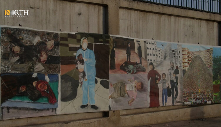 The 58-meter long painting in Qamishli city which portrays the suffering of Afrin people after Turkey’s occupation of Afrin in 2018 – North Press
