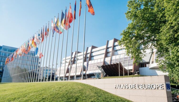 The Council of Europe with the flags of the members states in Strasbourg