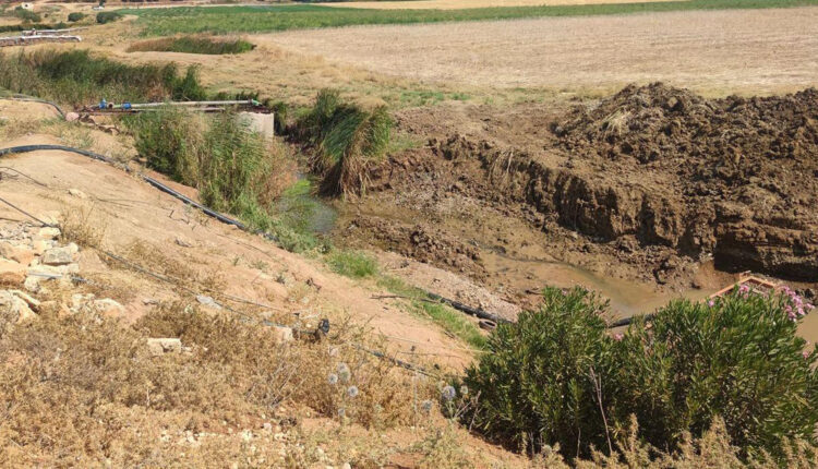 A tributary of Afrin River, in Jindires District in northwestern Syria, drying up due to Turkey's opening of the sluice gates in the Maydanki Lake