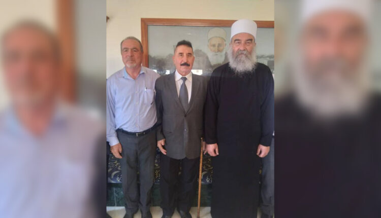 Meeting of leader of Druze al-Muwahhidun Sheikh al-Aql, Kikmat al-Hajiri, and retired Brigadier Nayef al-Aqel in Suwayda Governorate, southern Syria