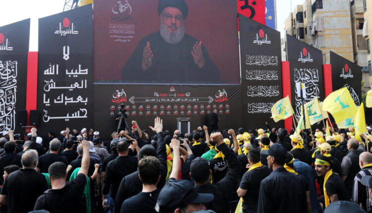 Lebanese Hezbollah leader, Hassan Nasrallah, during a televised speech in Beirut on Aug. 29, 2023 – Reuters