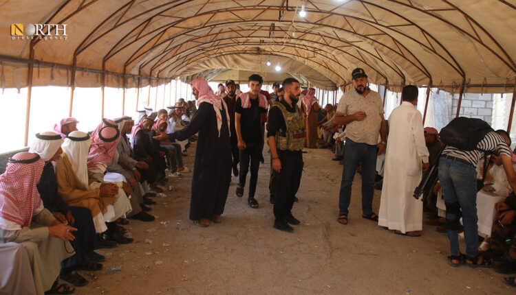 Men of Jubur tribe and a number of other Arab tribes in a tent set up in front of Jubur leader’s house in Hasakah Governorate, northeast Syria – North Press