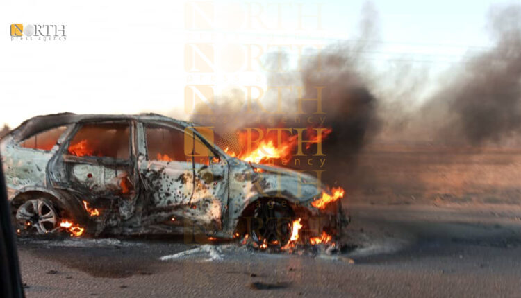 The targeted car on the Qamishli-Amuda road in northeastern Syria – North Press
