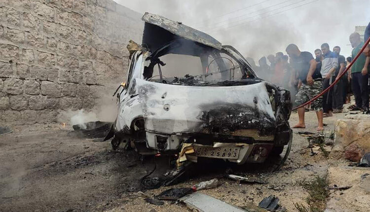 A car of a leader of the Turkish-backed SNA faction blew up in Syria's northwestern city of Afrin on Sept. 12, 2023.