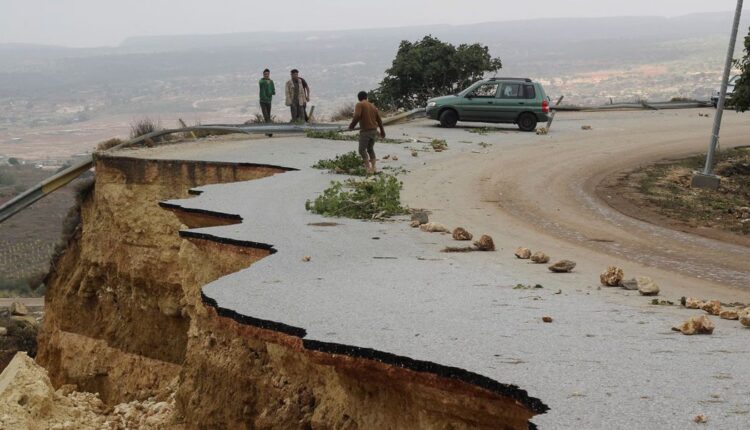 A damaged road in Shahat, Libya, due to a massive flood on Sept. 11, 2023 – Reuters