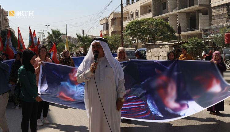 People of Syria's northern city of Manbij took to the streets to condemn recent Turkish attacks on Sept. 10, 2023 – North Press