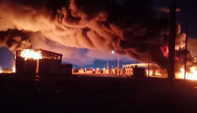 A photo published by Iran’s semi-official Tasnim agency claiming it is for trucks targeted by US airstrikes near the Iraq-Syria border.